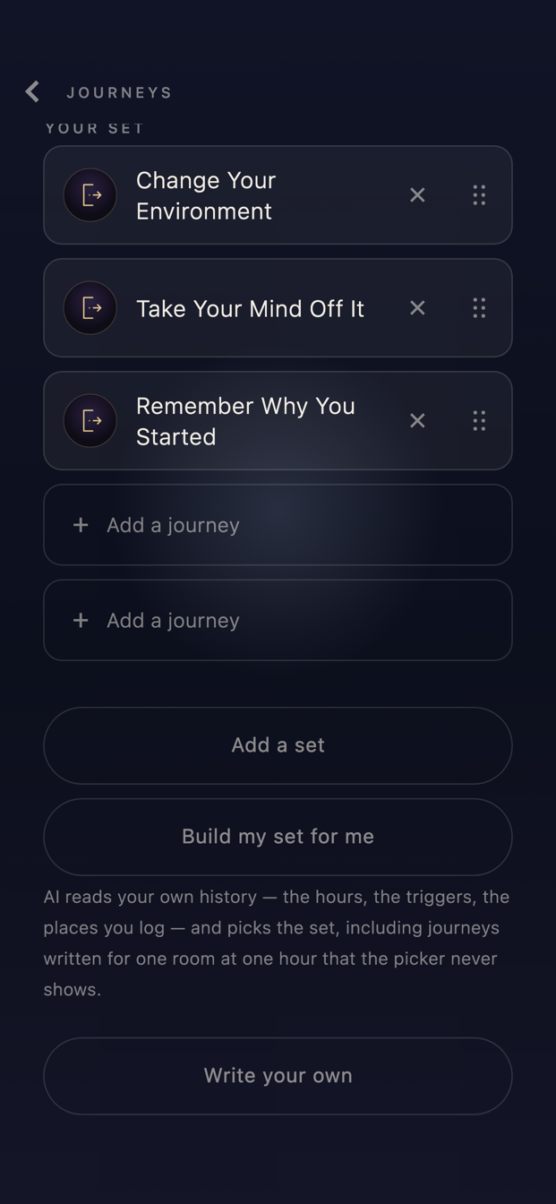 Journeys: a set of three journeys with the button 'Build my set for me'