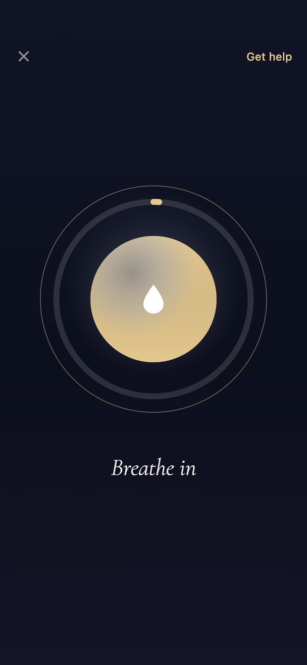Panic: the breathing orb, one full cycle — breathe in, hold, breathe out